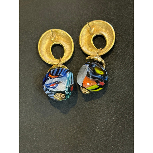 Womens gorgeous, unique glass Drop Earrings Multi-color - Picture 2 of 3